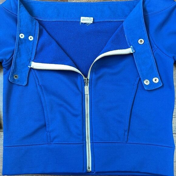 Tommy Hilfiger Jeans Size Small Cropped Off the Shoulder Top Blue Zip Up 90s Y2K - Picture 8 of 12